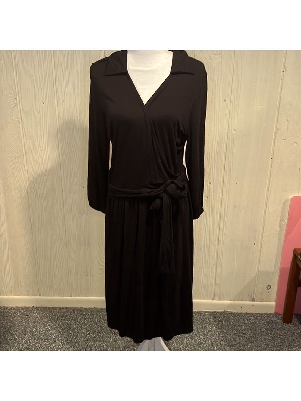 Talbots Black V Neck Long Sleeve Dress Size 12